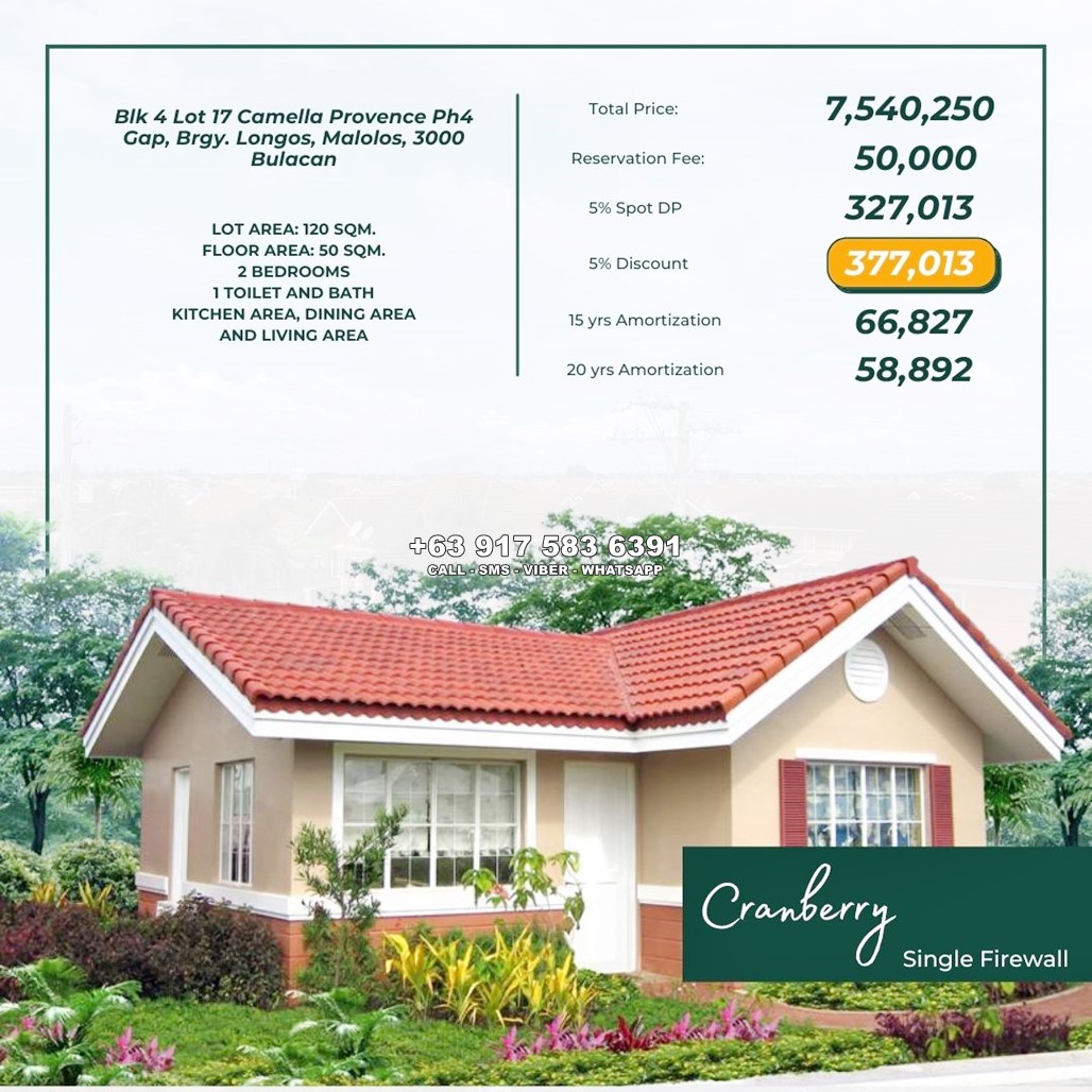 CRANBERRY 2BR - RFO House for Sale in Brgy. Longos, Malolos, Bulacan CRANBERRY